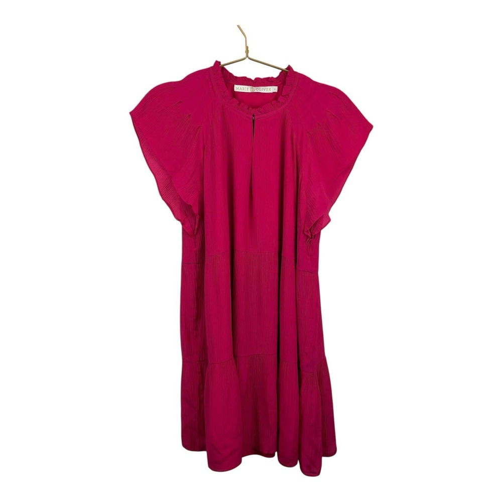Marie Oliver Pink Dress Tiered Ruffle‎ Sleeve Size Small Rayon Silk
